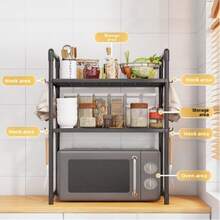 1pc Double-Layer Kitchen Shelf With Handrail, Multi-Functional Kitchen Storage Rack For Microwave Oven, Bread Maker, Spices And Misc Items - Multicolor - View 7