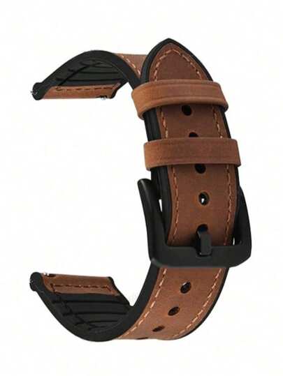 1pc Vintage Leather + Silicone Watch Band, Soft & Sweat-Resistant Sports, 20mm/22mm, Compatible With Huawei Smart Watch, Galaxy Watch 7/6/5/4/3 Pro 40mm/42mm/44mm/46mm, Active2, Replacement For Huawei Watch GT/GT2 Pro/GT3/GT4, Casual & Business Wear