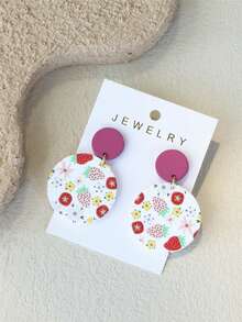 1 Pair Women's Strawberry Print Ceramic-Like Cute Fresh Round Acrylic Earrings - Multicolor - View 4