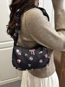 Túi xách nữ Niche Design họa tiết hoa nhăn mới, phong cách Hàn Quốc thanh lịch, tối giản, đeo vai/đeo dưới cánh tay. - màu đen - Xem 2