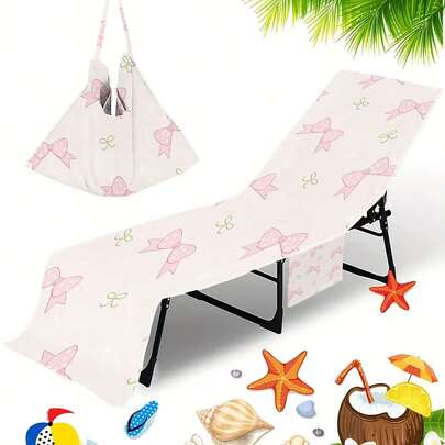 1pc Foldable Beach Chair Cover, Can Be Folded Into A Tote Bag, With Side Pockets For Glasses And Phone. Suitable For Beach Chair, Towel, Swimming Pool Lounge, Sunbathing, Convenient To Carry