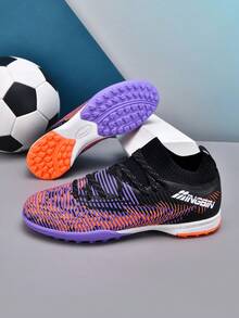 MINGBIN 1 Pair Unisex Low-Top Outdoor Natural Grass Professional Sports Shoes, PU Front Lace-Up TF Studs Short Cleats, American Football Shoes For Teens And Campus - Black Purple - View 8