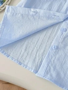 Áo kiểu mùa hè dễ thương cho bé gái, thích hợp mặc đi nghỉ mát và mặc hàng ngày, thêu hoa, cổ Peter Pan, tay áo cánh hoa. - Màu xanh nhạt - Xem 6