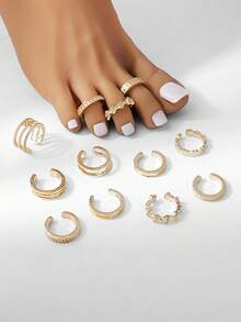 Bộ 12 chiếc nhẫn ngón chân thiết kế rỗng hình học đa năng, kiểu dáng nghỉ dưỡng, phù hợp cho nữ và bé gái, lý tưởng cho kỳ nghỉ, tiệc tùng, đeo hàng ngày, quà tặng trang sức. - Nhiều màu - Xem 3