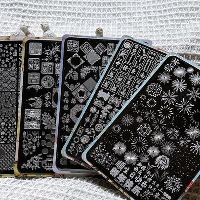 美甲印花板，新手友好型美甲装饰模板，可爱卡通、花卉、哥特、赛博朋克、优雅美甲印花模具，美甲印花工具