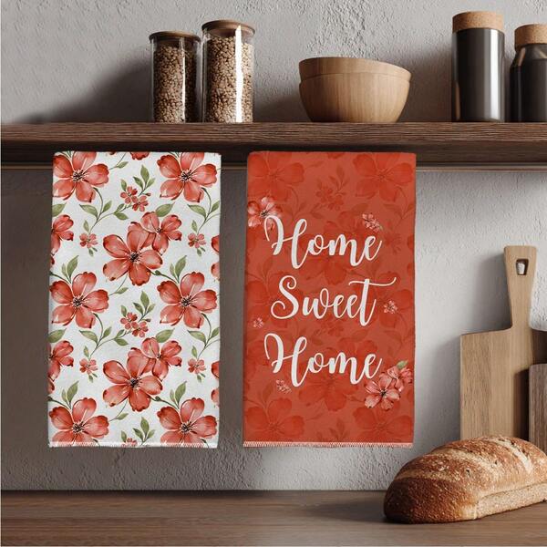 MEMNUN منشفتان مطبوع عليهما "بيت حلو بيت" بتصميم زهري مائي أحمر، مقاس 15.75*23.62 بوصة (40*60 سم)، من خامة ميكروفايبر ناعمة، منشفة أطباق ويد، مثالية لديكور المطبخ وغرفة الطعام، مناسبة لجميع المواسم