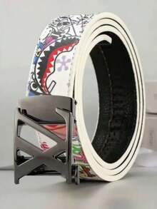 学生休闲款带槽涂鸦自动扣皮带，适合搭配牛仔裤 - 彩色 - 查看 2