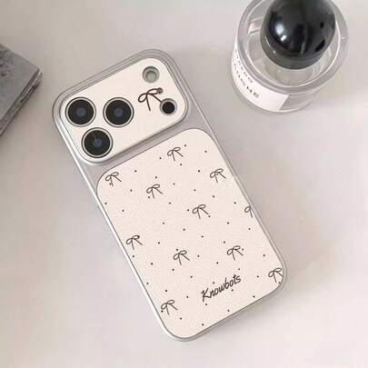 1 chiếc ốp lưng điện thoại silicon chống sốc, thiết kế chấm bi và nơ tối giản cho iPhone 17 Pro, phù hợp với 14, chất liệu giả da mạ điện sang trọng.