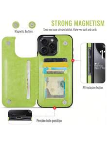 Wallet Phone Case With Card Slots For IPhone Air 17 16 15/14 Plus/13/12/11 Pro Max, PU Leather Stand, Dual Magnetic Clasp, Durable Shock-Proof, Light Green - Light Green - View 3