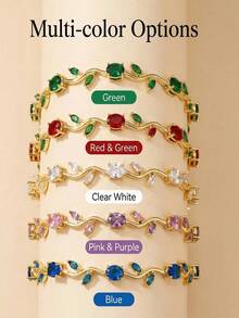 1件装时尚铜镶嵌立方氧化锆郁金香装饰手链，适合女性日常佩戴，节日礼物 - 鬱金香手鍊 - 查看 2