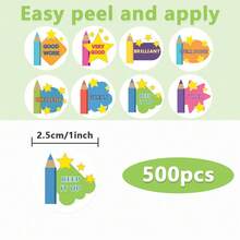 500pcs/Roll Pencil Stickers "Good" Encouragement Labels, Reward Stickers For Teachers, Parents, Schools, Learning, Training, Keep Stickers, Handmade Non-Adhesive Labels, Back To School Decor Stickers, Motivational Stickers, Gift Stationery Stickers - Pencil - View 2