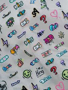 1 Tờ Hình Dán Móng Tay Phong Cách Graffiti, Kết Hợp Các Yếu Tố Hip-Hop và tiếng Anh, Bao Gồm Hình Khuôn Mặt Đội Mũ Trùm Ngầu, Màu Xanh Lá Cây, Ngón Tay Cái Giơ Lên, Biểu Tượng Hòa Bình, Tia Chớp, Mũi Tên, Hashtag, Trái Tim và các Họa Tiết Khác, Thể Hiện Phong Cách Cá Tính, Phù Hợp Với Văn Hóa Đường Phố, Hip-Hop và Người Hâm Mộ Phong Cách Y2K, Dễ Dàng Tạo Ra Những Mẫu Móng Tay Độc Đáo và Bắt Mắt. - Nhiều màu - Xem 10