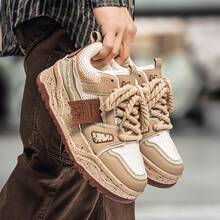 时尚情侣复古滑板鞋 - 黑灰配色，橡胶厚底，减震舒适休闲运动鞋，四季皆宜，低帮系带设计，街头风十足，减震舒适多功能运动鞋 - 卡其色 - 查看 2