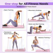 FEIERDUN 300 LBS Weight Capacity Multifunctional Fitness Board With Automatic Rebound, Core Training Ab Roller, Foldable Workout Machines - Full Body Workout Equipment, Home Pilates - Baby Pink - View 3