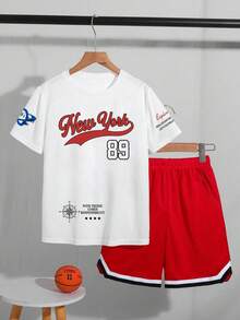Set Kaos Lengan Pendek Leher Bulat dan Celana Pendek untuk Anak Laki-Laki Usia Remaja (Tween Boy) - Putih - View 2