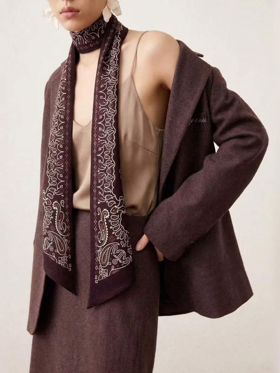 1 Piece High-End Silk Light Luxury Scarf, Premium Scarf, Long Necktie Ribbon, Versatile Double-Layered Bias-Cut Scarf, Headband, Holiday Gift - Multicolor - View 1