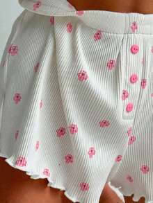 Bộ đồ ngủ 2 món in hoa gồm áo hai dây và quần short dành cho nữ. - trắng - Xem 5