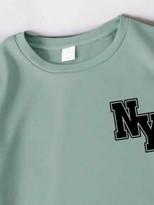 Tween Boy Letter Print Short Sleeve T-Shirt And Shorts - Green - View 4