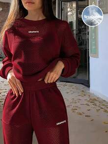 Women's 2-Piece Casual Tracksuit Set - Crewneck Sweatshirt & Jogger Pants, Solid Color, Loose Fit, Long Sleeve, Elastic Waist, Suitable For Home, Leisure, Outdoor Activities, All Ages From Teen To Adult, Minimalist Fashion Sportswear - Red - View 9