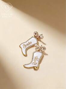 1 Pair Fashion Metal Enamel Bowknot Rhinestone Letter Boots Earrings Personalized Western Cowboy Boots Valentine's Day Wedding Season Ear Jewelry - Bowknot Diamond Letter Boot Earrings - View 1