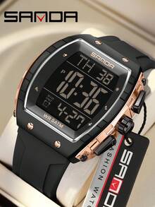 SANDA 6258 New Fashion Men Electronic Watch Big Display Dial Multifunctional Sport Waterproof Watch LED Luminous Digital Men Watch - Rose Gold - View 9
