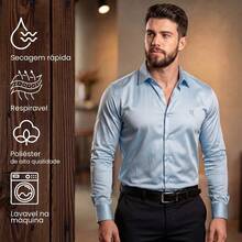 Men's Satin Shirt, Premium Fabric, Simple, Regular Fit, Button-Down - Verde - Ver 7