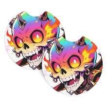 2 piezas Portavasos de coche antideslizantes con estampado de calavera, accesorios de coche minimalistas - A - Ver 17