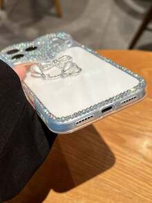 镶钻蝴蝶结吊坠 17 ProMax 手机壳，奢华闪亮宝石手机套，适用于 16/15 Pro、14 Pro、13 Pro、12、11，软壳 - 無色 - 查看 6