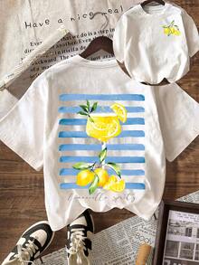 Camiseta gráfica de rayas de limón Limoncello, camiseta casual de mujer de cuello redondo y manga corta, verano, playa - Multicolor - Ver 1