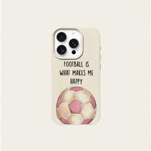 1pc TPU Material Pink & White Football Happy Text Pattern Phone Case Suitable For Apple 17 Pro Max/17/16 Pro Max/15/13/12/11, S20 FE/A15/S24/A55, Note 11/Note 12/Note 13 Pro, Full Coverage Anti-Drop Soft Protective Phone Cover - White - View 5