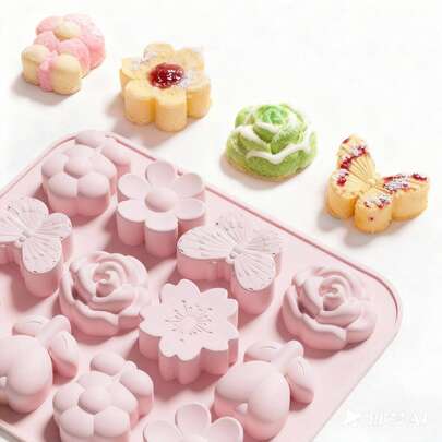 Molde de silicona con 12 cavidades con forma de flor, apto para hornear pasteles, chocolates, gomitas, gelatina, pudín, cubitos de hielo con forma de chocolate, molde de silicona con forma de flor
