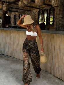 Bộ sưu tập Xuân/Hè mới: Quần ống rộng dáng harem thời trang và thanh lịch dành cho nữ, thiết kế hiện đại kiểu đô thị với họa tiết da báo, chất liệu hơi xuyên thấu, phù hợp cho trang phục công sở, quần hè, quần đi biển mùa hè. - Màu nâu  Mocha - Xem 7