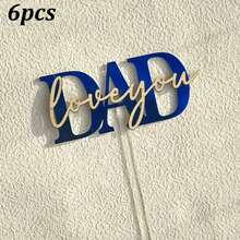 1个/3个/6个亚克力“我爱爸爸”蛋糕装饰插牌 - 父亲节生日派对最佳用品 - 多色 - 查看 17