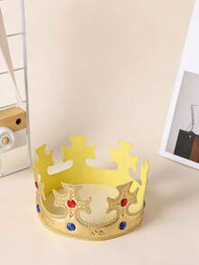 男士仿宝石皇冠头饰，生日派对国王头箍服装，国王角色扮演道具，节日活动头饰 - 金色 - 查看 2