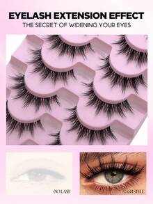 7对自然妆容日常角色扮演无缝分段式假睫毛，面部化妆工具 - 黑色 - 查看 4