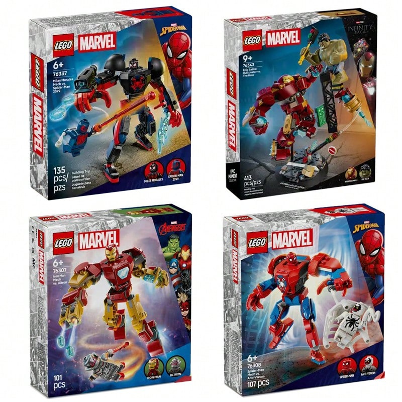 LEGO 乐高漫威迈尔斯·莫拉莱斯机甲大战蜘蛛侠2099拼搭玩具，适合男孩女孩 - 可摆造型的超级英雄机甲和2个漫威人仔，适合6岁及以上儿童和粉丝 - 生日礼物之选 - 76337