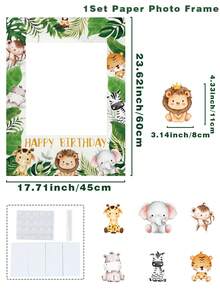 一套丛林动物主题纸质相框，丛林动物主题派对生日纸质相框道具，野性派对用品，婴儿派对装饰，性别揭晓派对用品，家居装饰，客厅装饰，花园装饰，生日婚礼装饰 - 叢林動物-生日 - 查看 7