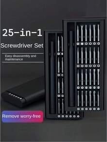 25合1精密螺丝刀套装，多功能智能手机和平板电脑拆装维修工具，塑料材质，不可充电 - 包含各种螺丝刀头 - B-黑色 - 查看 6