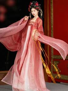 夏物薄手 漢元素ドレス 唐風斉胸 大袖 裲襠 刺繍入り 清楚上品 体型カバー オリジナル レディース 2026夏新作 - AA - チェックする 7