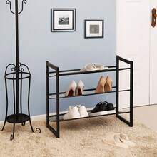 SONGMICS 3-Tier Shoe Rack Storage, Adjustable Metal Mesh Shoe Rack Organizer Stand, Flat Or Angled Stackable Shoe Rack Shelf For 9-12 Pairs, For High Heels, Sneakers, Closet, Entryway, Bronze - màu đen - Xem 2