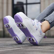 Teens' Casual Roller Skates, 4-Wheel Invisible Transformable Lace Roller Shoes With Removable Wheels, Minimalist Color Scheme Fashion Sports Skating Shoes For Men And Women - Mauve Purple - View 2