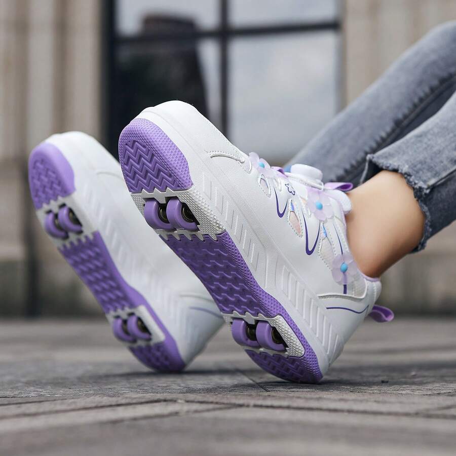 Teens' Casual Roller Skates, 4-Wheel Invisible Transformable Lace Roller Shoes With Removable Wheels, Minimalist Color Scheme Fashion Sports Skating Shoes For Men And Women
