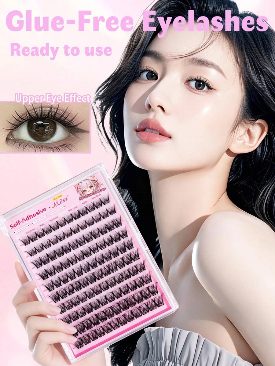 120pcs Self-Adhesive False Eyelash Clusters, Mixed Length Fluffy Set, No Glue Needed, Fluffy Individual False Lashes, Self-Adhesive DIY Eyelash Extension, Pre-Glued Lash Clusters, Natural Lengthening C-Curl Lash Clusters, No Glue Or Makeup Remover Needed, False Eyelashes, Lash Clusters, Individual False Lashes, Eyelashes, False Lashes
