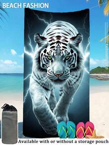 [250 g/m² Ultra Suave Secado Rápido] Toalla de Playa de Microfibra 70*140cm/90*180cm | Estampado de Tigre Blanco Relámpago | Toalla de Natación de Alta Absorción Portátil, Decoración de Baño, Toalla de Playa | Adecuada para Playa de Verano, Natación, Viaje, Camping, Fitness - Tigre blanco relámpago - Ver 3