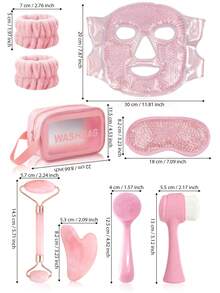1/2/3/6/10pcs Facial Beauty Massage & Skincare Tool Set, Including Facial Roller, Scraper, Ice Mask, Eye Mask, Facial Cleansing Brush, Headband, Wristband, Cosmetic Bag, Suitable For Home Use And Gift - Multicolor - View 3