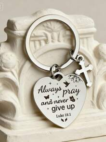 Christian Cross Keychain With Bible Verse - Jesus Keychain With Scripture, Religious Cross Baptism Gift, Suitable For Men And Women, Faith Inspirational Keychain, Luke 18:1, First Communion Gift, Casual Boho Party Cute Street Elegant Zinc Alloy Easter - Silver - View 5