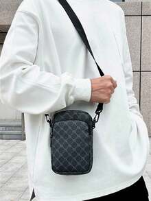 Classic Diamond-Pattern Single-Shoulder Phone Bag, Small But Spacious, Unlocking A New Posture Of Fashionable Travel! Men's Small Bag, Women's Small Bag, Phone Bag, Business Daily Commuting Bag, University Campus Bag - Black - View 1