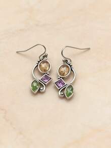 1 Đôi bông tai mặt dây chuyền pha lê hình học nhiều màu sắc theo phong cách Bohemian cổ điển, thích hợp làm quà tặng trang sức hàng ngày, dự tiệc và du lịch cho nữ. - Bạc - Xem 5