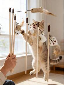 1个木制逗猫棒，带老鼠铃铛，可作逗猫棒使用，猫咪自娱自乐互动玩具，款式随机。 - 彩色 - 查看 2