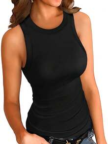 Women's Slim Fit Knitted Sleeveless Backless Casual Bra Ribbed Vest - 黑色 - 查看 4